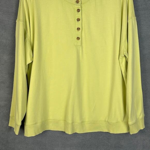 J Jill Fit Top Womens Large Yellow Green Long Sleeve Oversized Comfort Henley - Picture 3 of 11